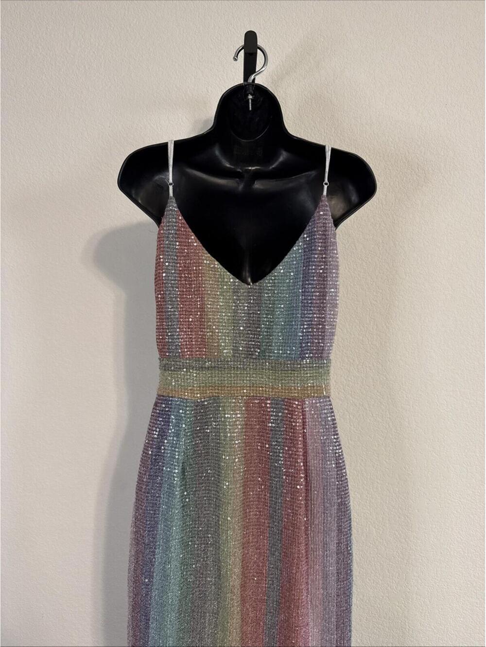 SAYLOR Rainbow Meghan Sequin Mini Dress Spaghetti Straps - MED **FLAWED** - Picture 7 of 13